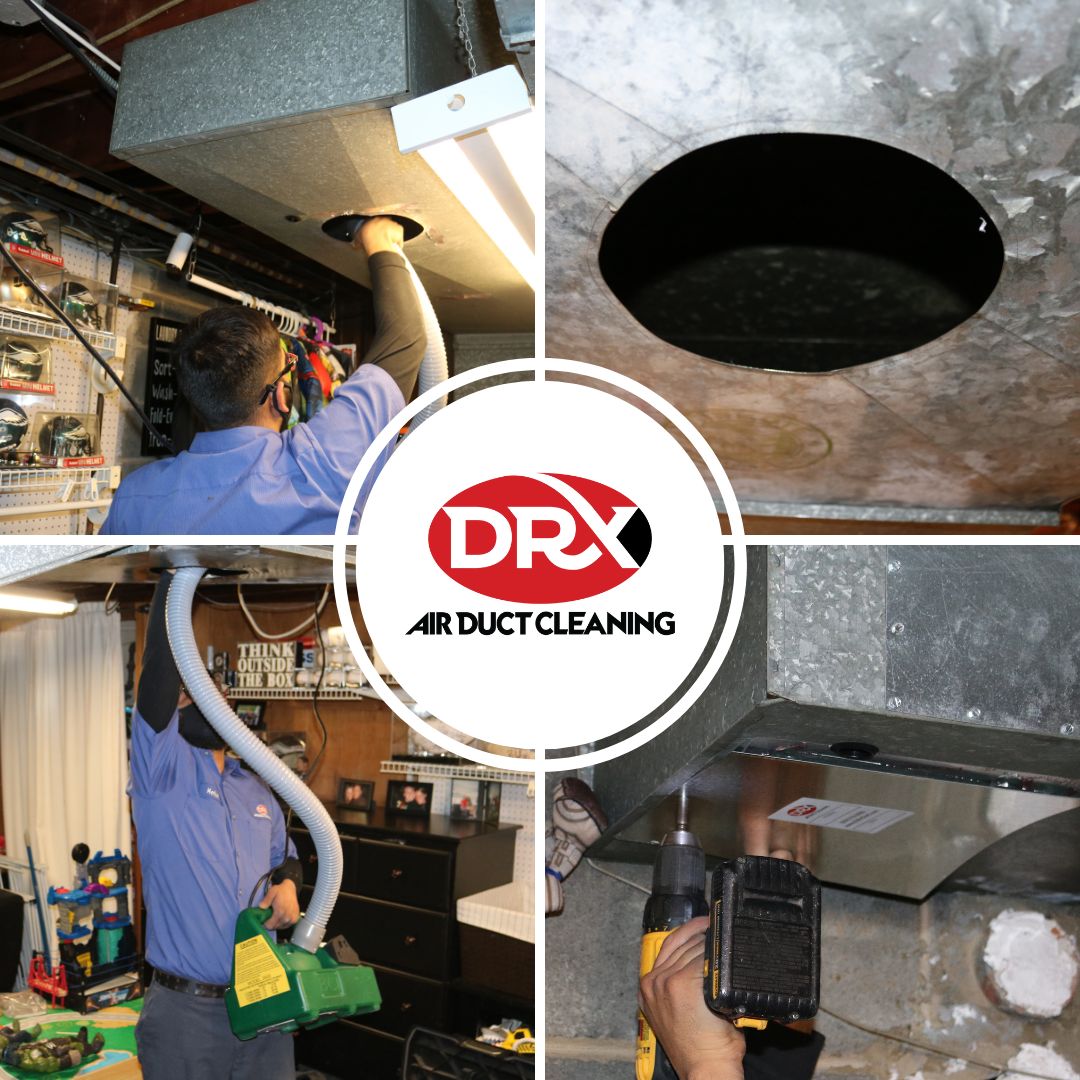 drx employe cleaning a residential duct progression.