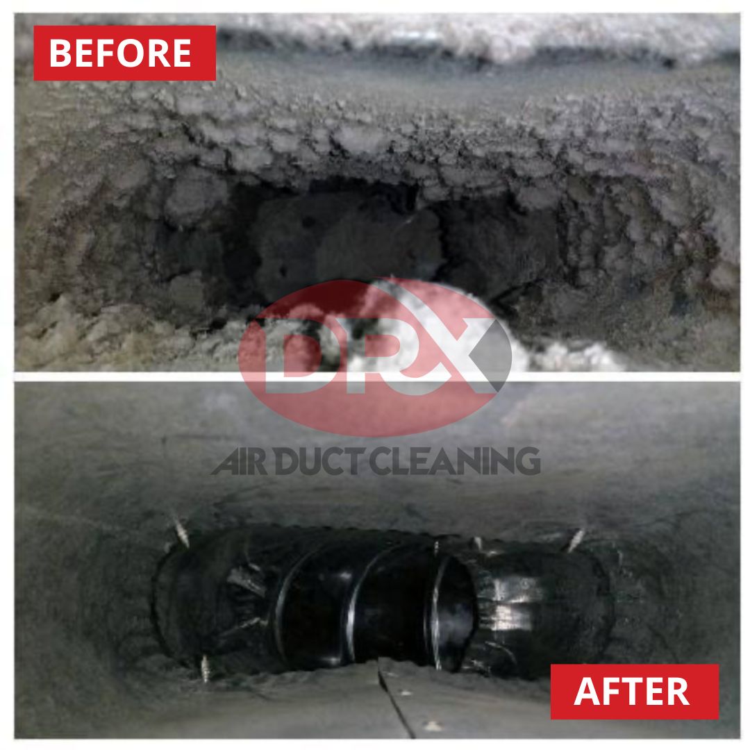 a before and after shot of an air duct in New Jersey